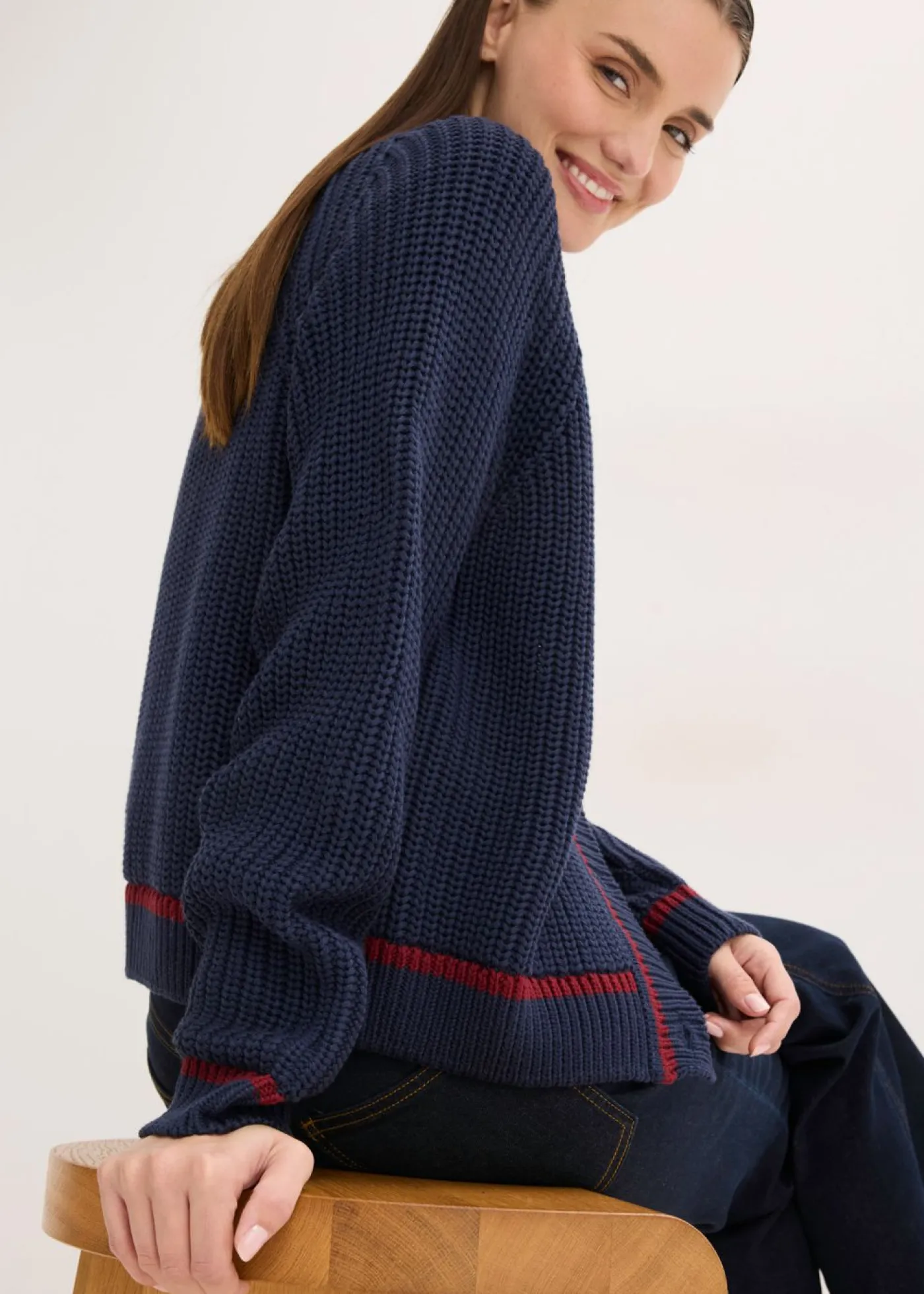 Clearance Chaqueta de punto con rayas en contraste Mujer Jerséis|Ropa De Punto