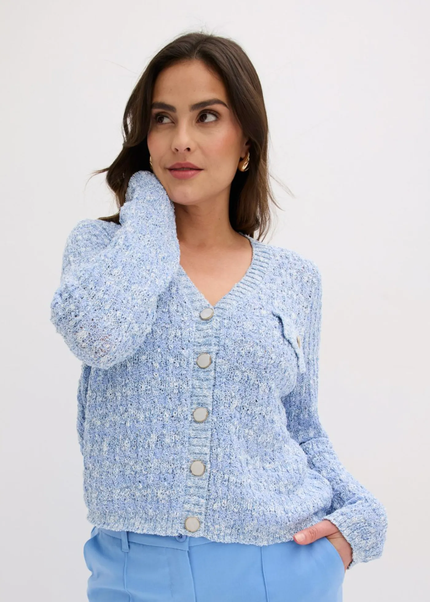 Online Chaqueta de punto de bouclé Mujer Jerséis|Novedades