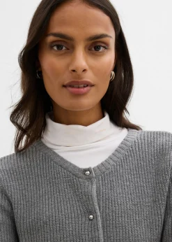 Chaqueta de punto de mezcla de lana con botones decorativos Mujer Esenciales|Jerséis