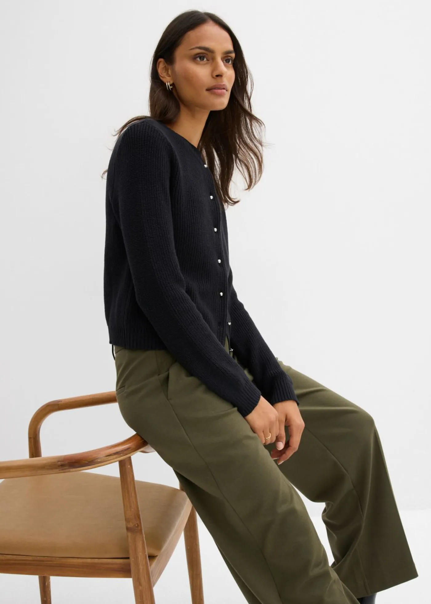 Hot Chaqueta de punto de mezcla de lana con botones decorativos Mujer Esenciales|Jerséis