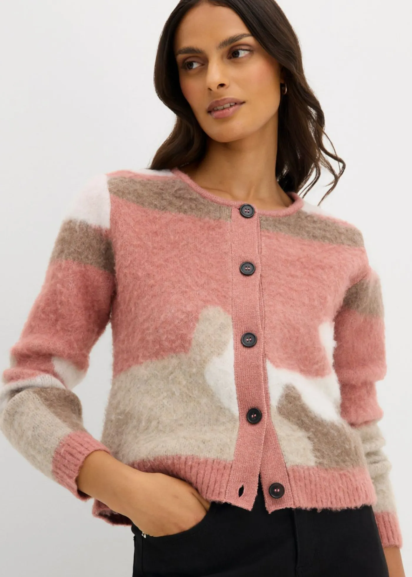 Online Chaqueta de punto estampada con botones Mujer Jerséis|Ropa De Punto