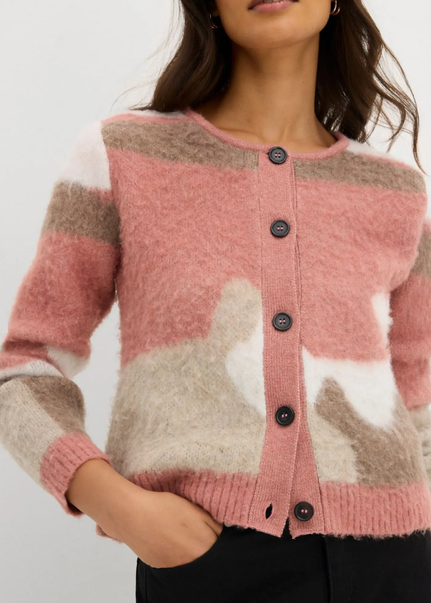 Online Chaqueta de punto estampada con botones Mujer Jerséis|Ropa De Punto