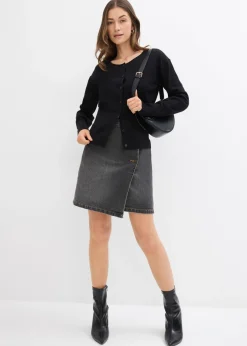Online Chaqueta de punto fino con cuello redondo Mujer Jerséis|Novedades