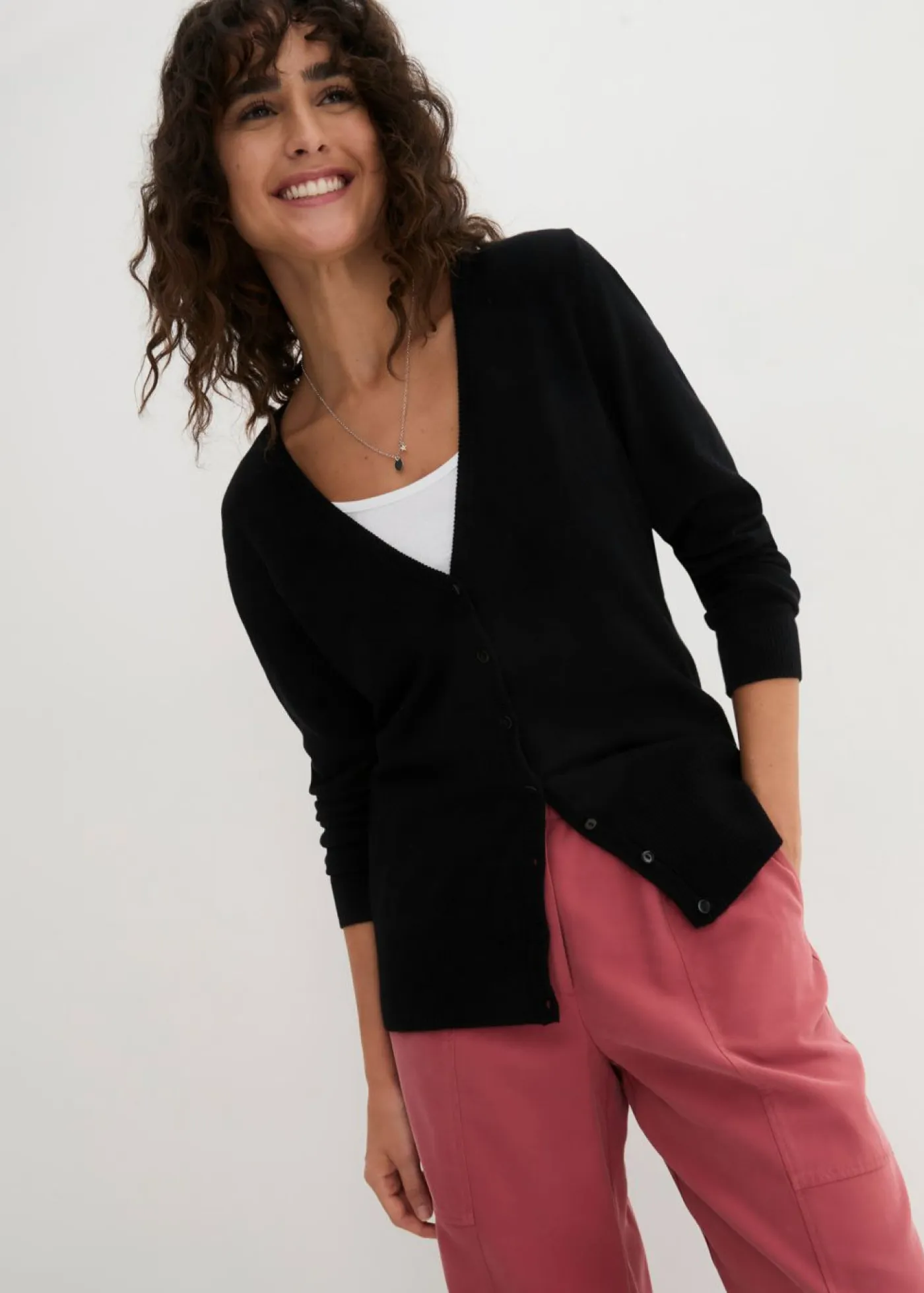 Chaqueta de punto fino con botones Mujer Básicos|Jerséis
