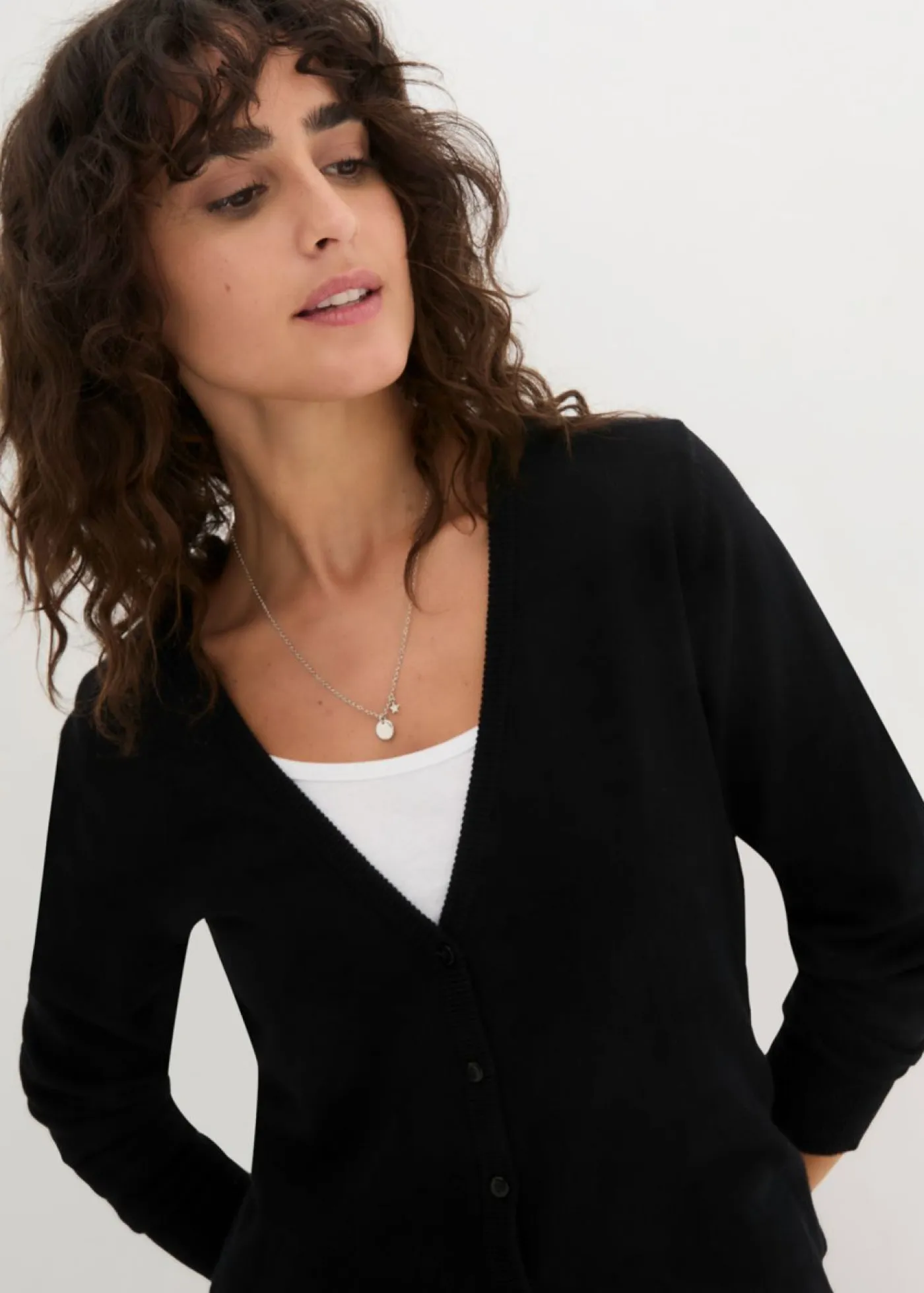 Chaqueta de punto fino con botones Mujer Básicos|Jerséis