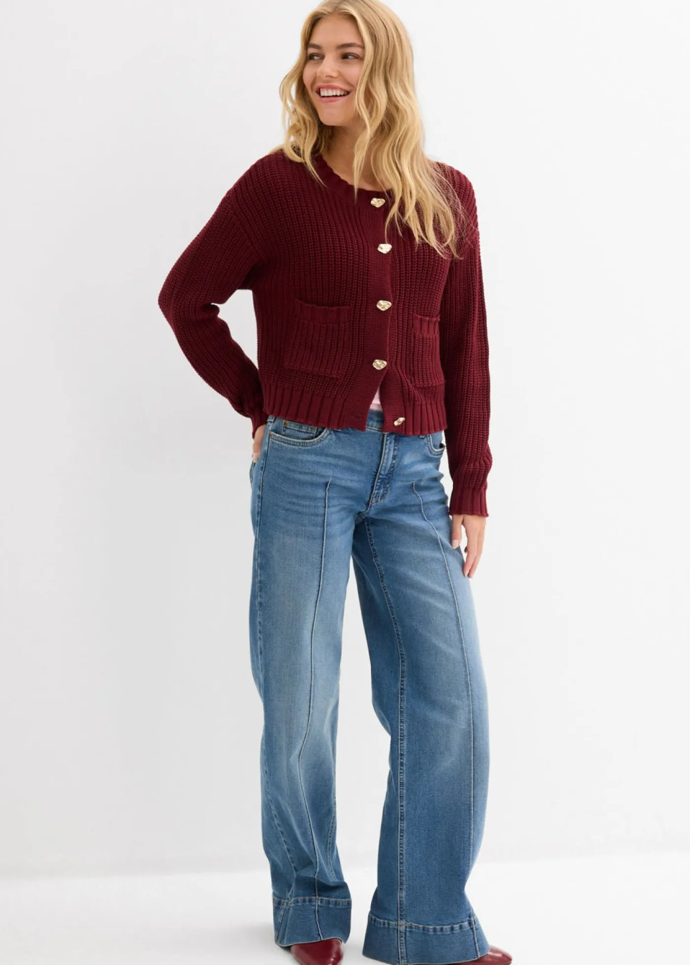 New Chaqueta de punto grueso con botones con efecto martillado Mujer Jerséis|Ropa De Punto