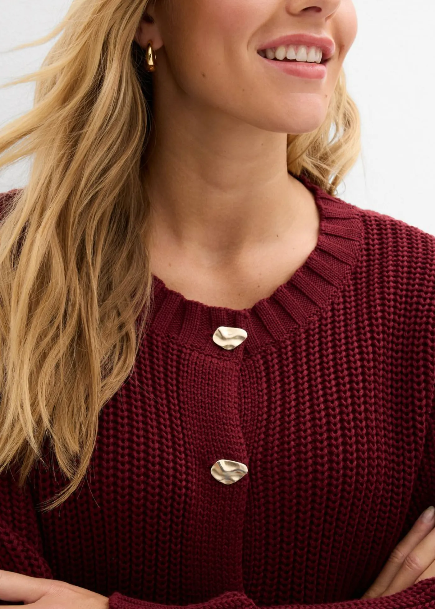 New Chaqueta de punto grueso con botones con efecto martillado Mujer Jerséis|Ropa De Punto