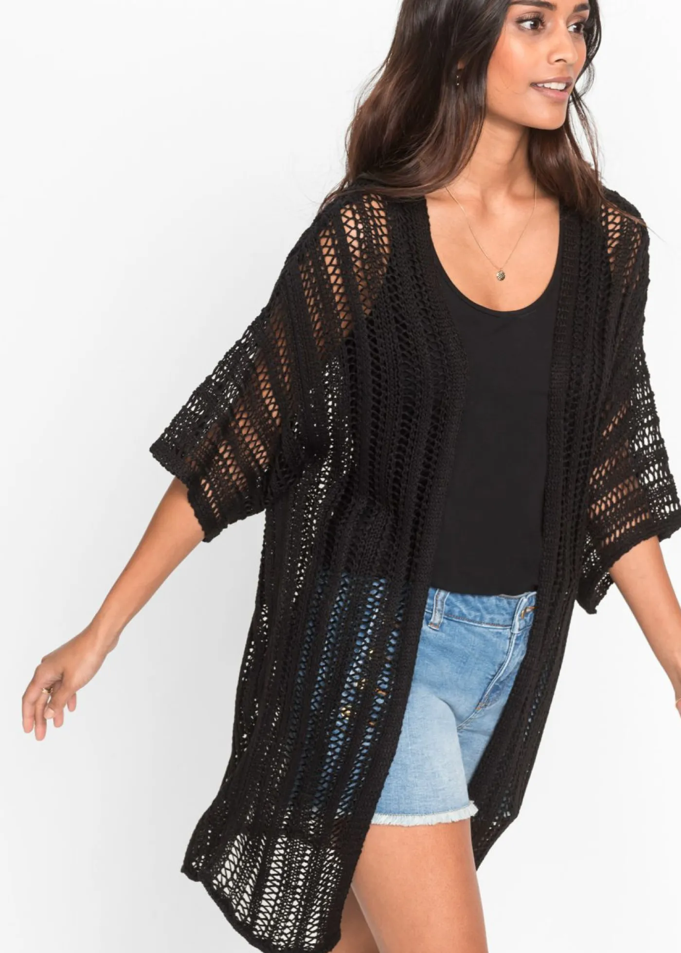 Hot Chaqueta de punto larga con calados Mujer Jerséis|Ropa De Punto