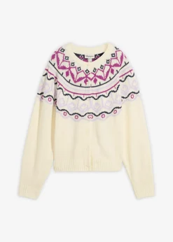 Discount Chaqueta holgada de punto con patrón nórdico Mujer Jerséis