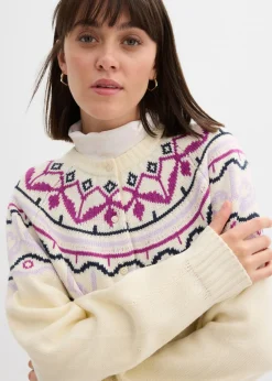 Discount Chaqueta holgada de punto con patrón nórdico Mujer Jerséis
