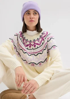 Discount Chaqueta holgada de punto con patrón nórdico Mujer Jerséis