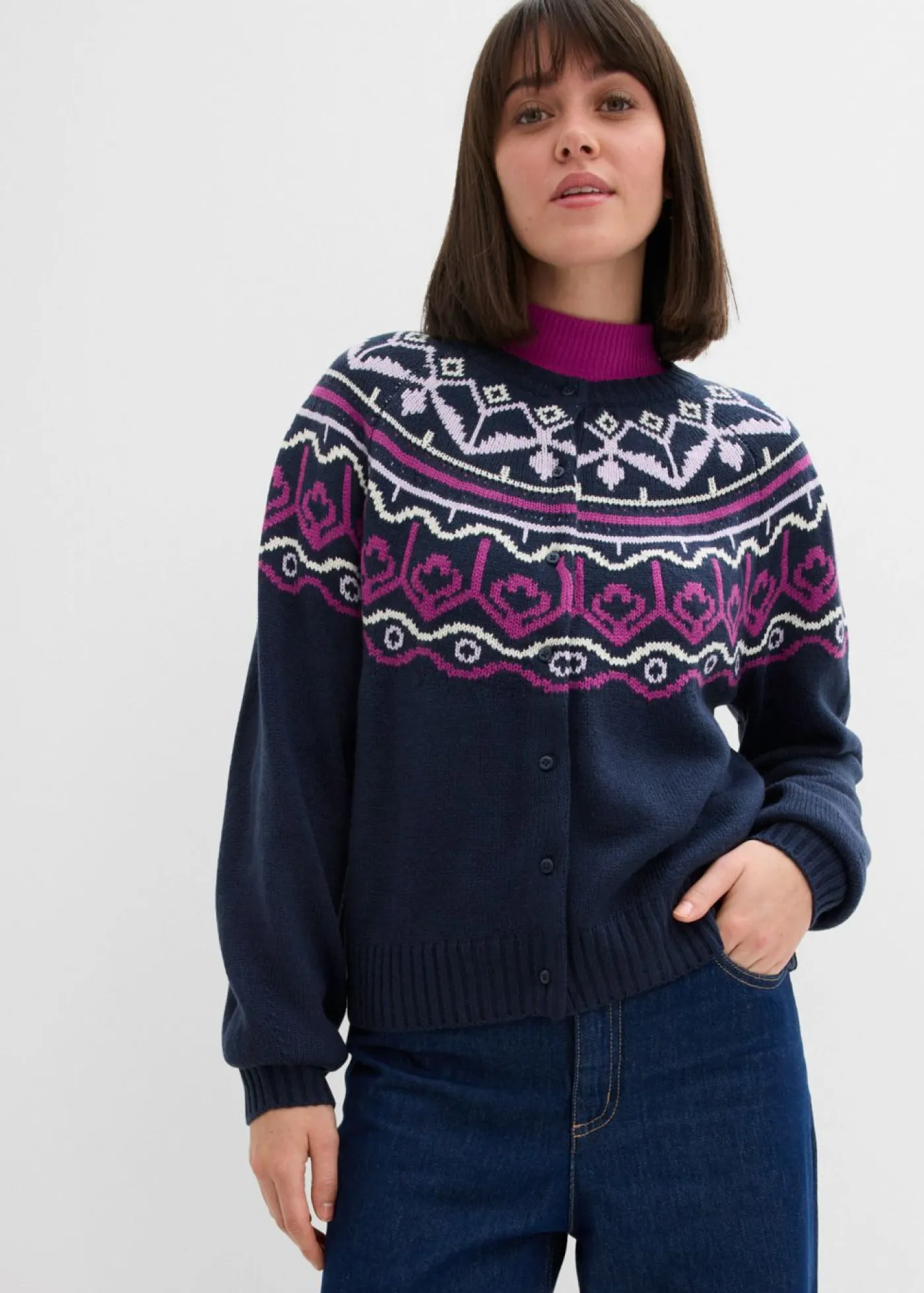 Outlet Chaqueta holgada de punto con patrón nórdico Mujer Jerséis
