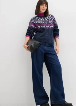 Outlet Chaqueta holgada de punto con patrón nórdico Mujer Jerséis