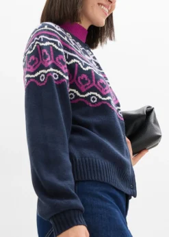 Outlet Chaqueta holgada de punto con patrón nórdico Mujer Jerséis