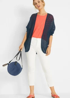 Sale Chaqueta larga de punto con patrón calado Mujer Jerséis|Ropa De Punto