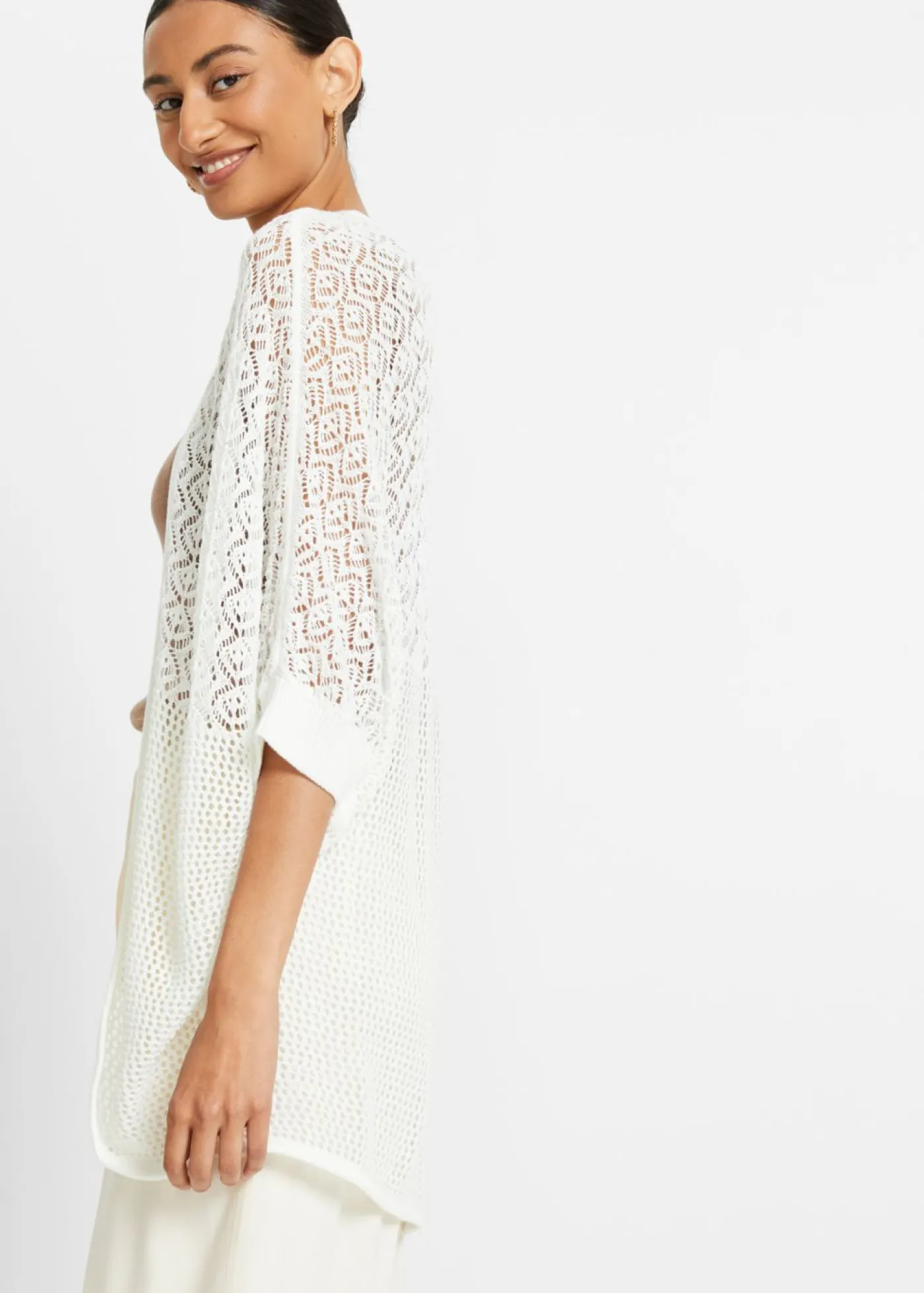 Discount Chaqueta larga de punto con patrón calado Mujer Jerséis|Ropa De Punto