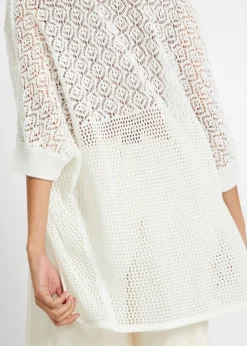 Discount Chaqueta larga de punto con patrón calado Mujer Jerséis|Ropa De Punto