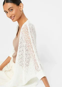 Discount Chaqueta larga de punto con patrón calado Mujer Jerséis|Ropa De Punto
