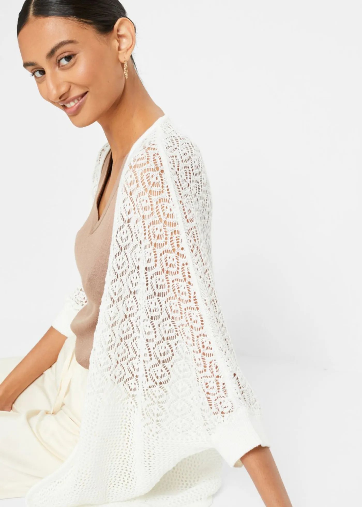 Discount Chaqueta larga de punto con patrón calado Mujer Jerséis|Ropa De Punto