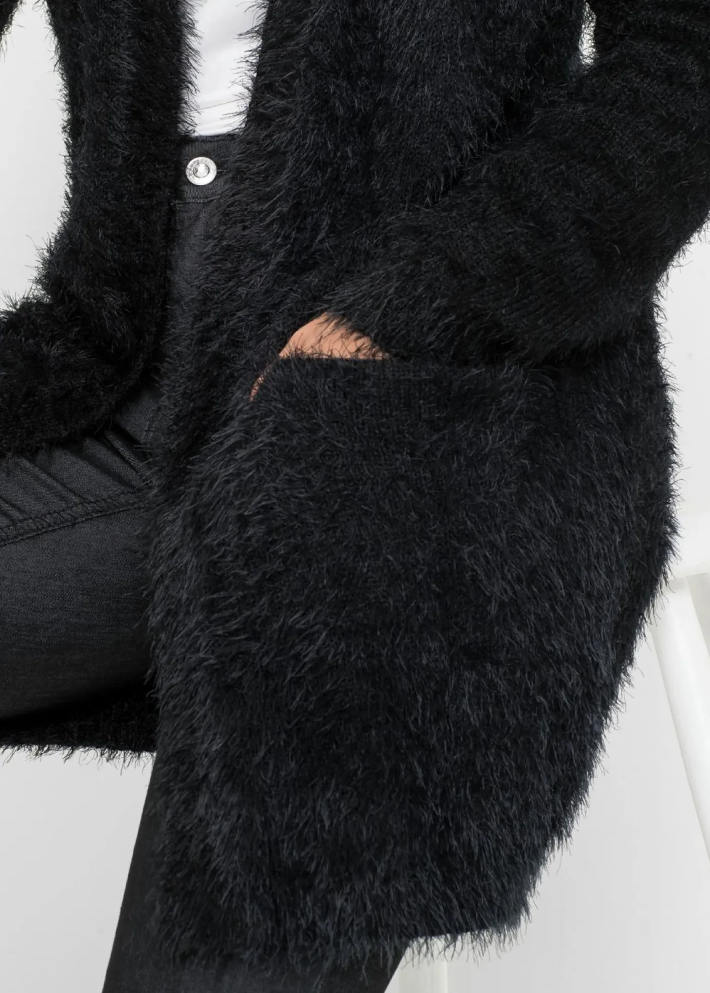 Clearance Chaqueta larga de punto con aspecto mullido Mujer Jerséis|Ropa De Punto