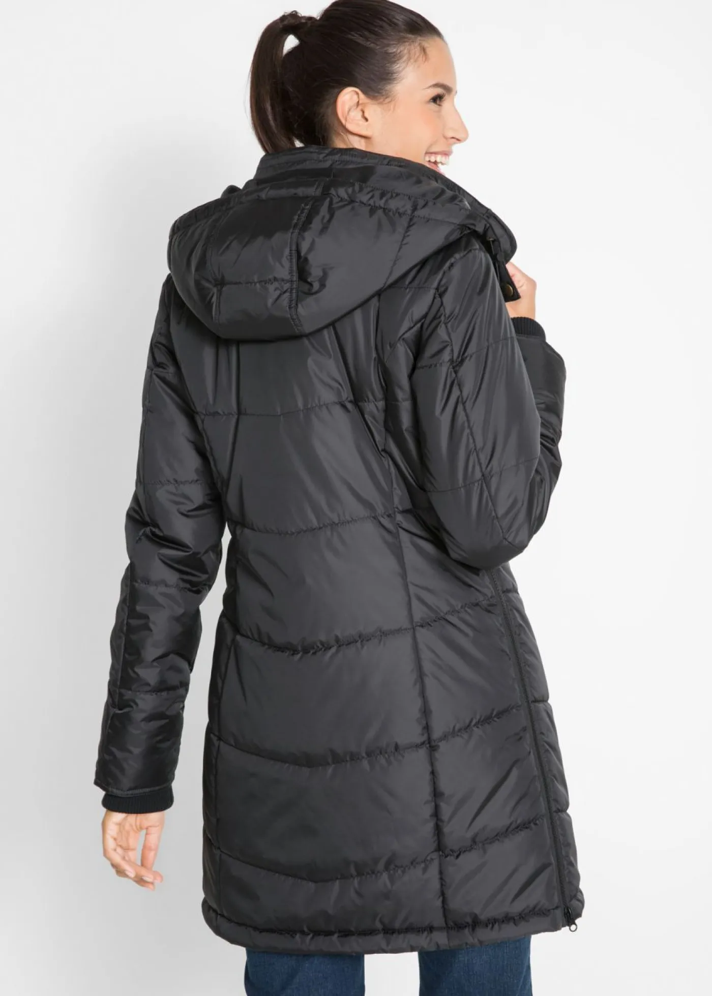 Online Chaqueta larga guateada con cuello y capucha Mujer Chaquetas Y Abrigos