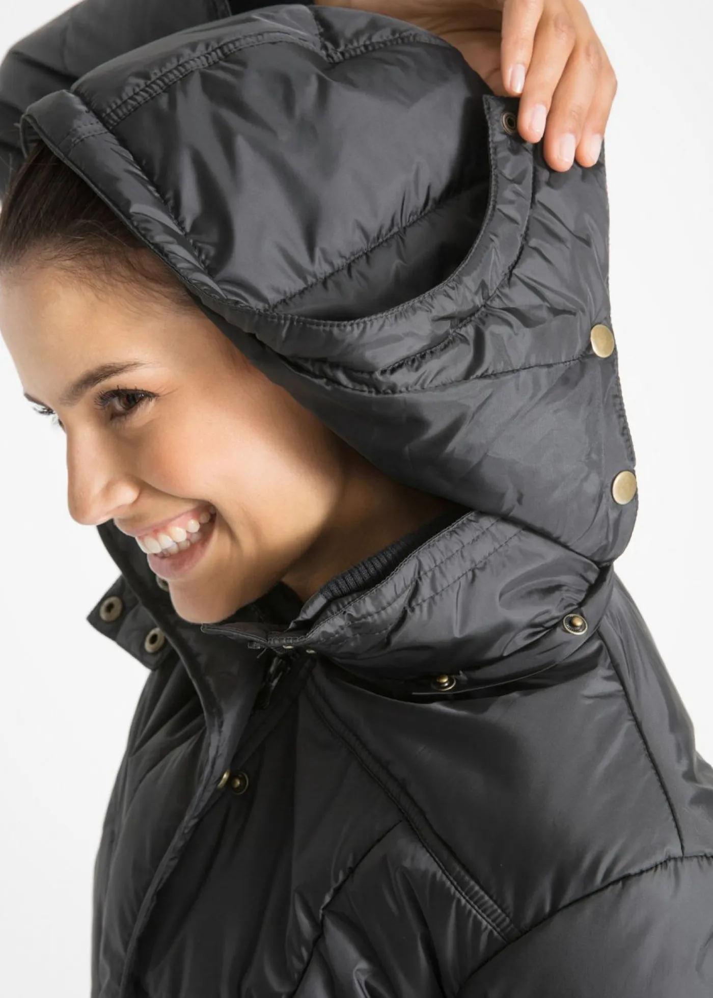 Online Chaqueta larga guateada con cuello y capucha Mujer Chaquetas Y Abrigos