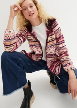Discount Chaqueta polar con capucha y estampado noruego Mujer Ropa Cómoda|Chaquetas Y Abrigos