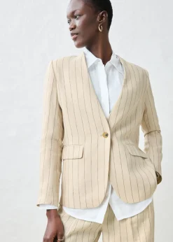 Outlet Chaqueta sin cuello de lino puro Mujer Premium|Blazers