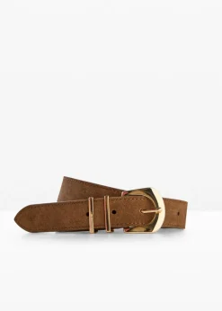 Outlet Cinturón de cuero con hebilla metálica brillante Mujer Complementos Temáticos·Complementos De Piel|Cinturones