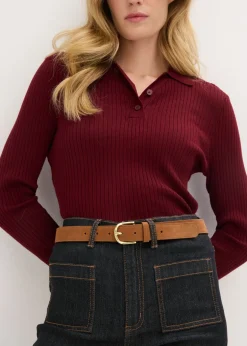 Outlet Cinturón de cuero con hebilla brillante Mujer Complementos Temáticos·Complementos De Piel|Cinturones