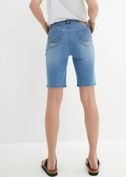 Cómodas bermudas vaqueras elásticas con cordón Mujer Shorts|Vaqueros