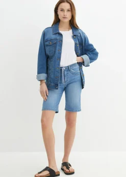 Cómodas bermudas vaqueras elásticas con cordón Mujer Shorts|Vaqueros
