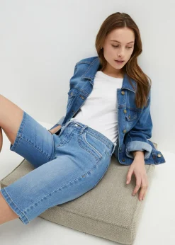 Cómodas bermudas vaqueras elásticas con cordón Mujer Shorts|Vaqueros