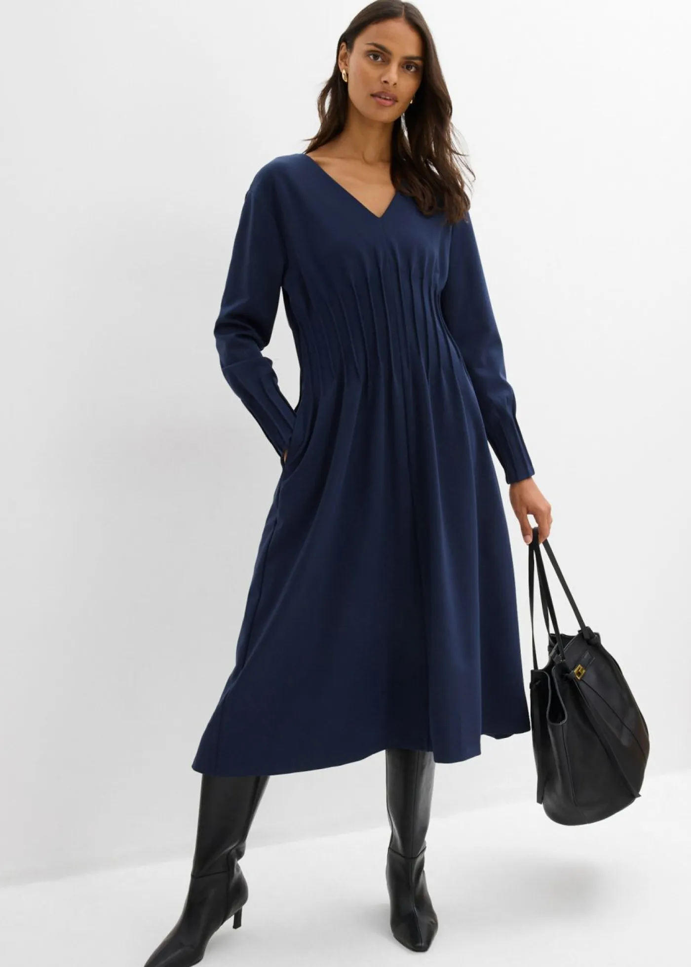 Discount Cómodo vestido de mezcla de viscosa con pinzas decorativas Mujer Esenciales|Vestidos