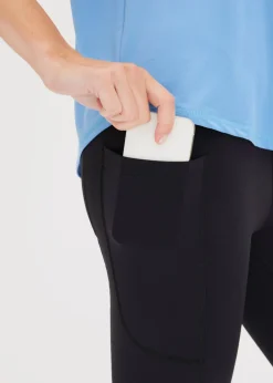 Cómodos leggings deportivos capri con bolsillo para móvil y material de secado rápido Mujer Ropa Deportiva|Pantalones