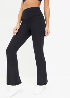 New Cómodos leggings deportivos con bolsillo para móvil, corte acampanado y material de secado rápido Mujer Ropa Deportiva|Pantalones