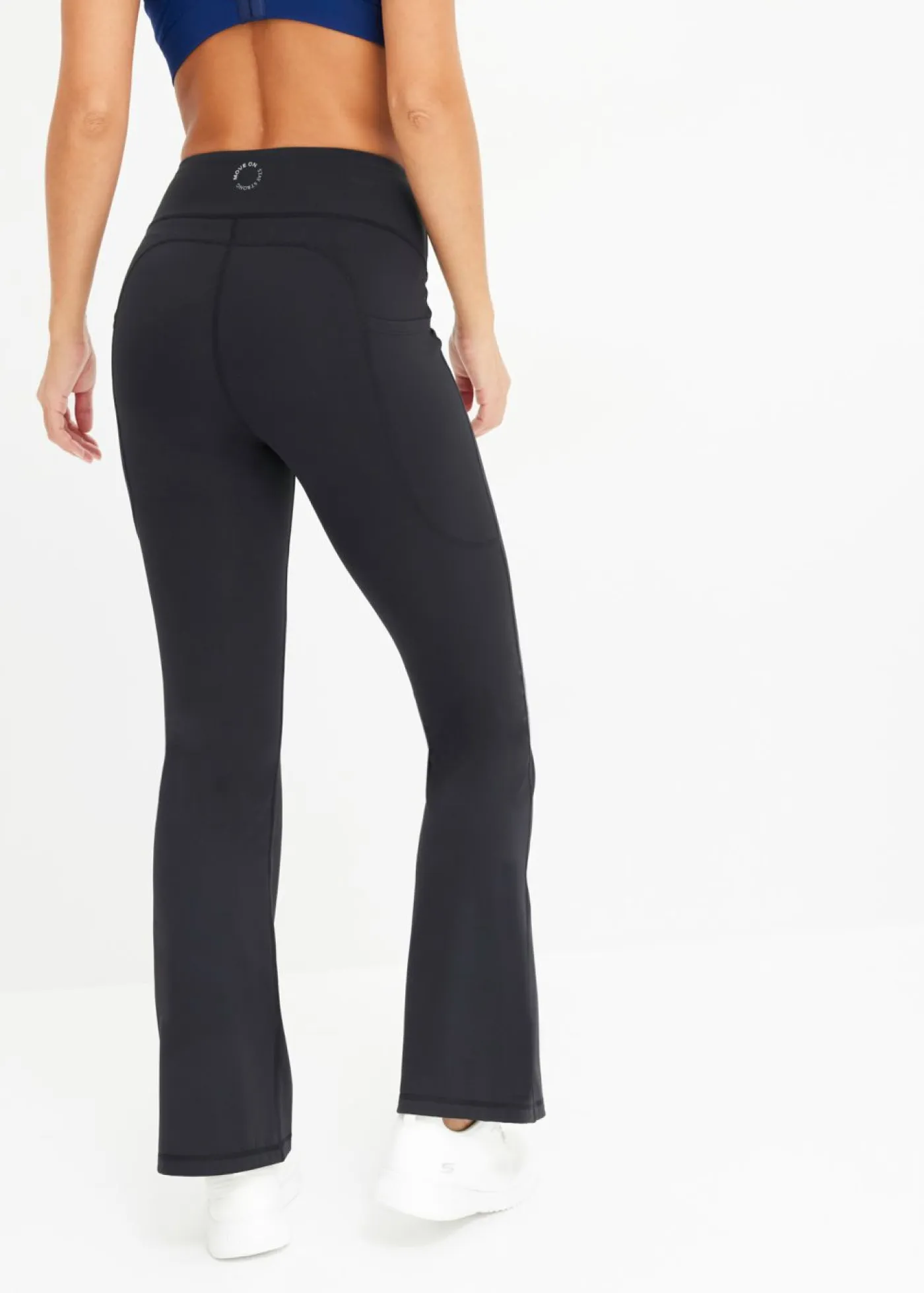 New Cómodos leggings deportivos con bolsillo para móvil, corte acampanado y material de secado rápido Mujer Ropa Deportiva|Pantalones