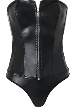 Online Corsé + tanga de piel sintética (conjunto de 2 piezas) Mujer Corsés|Lencería