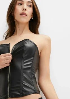 Online Corsé + tanga de piel sintética (conjunto de 2 piezas) Mujer Corsés|Lencería