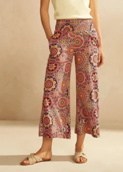 Clearance Culotte ancho capri de punto con cinturilla ancha de nido de abeja Mujer Pantalones