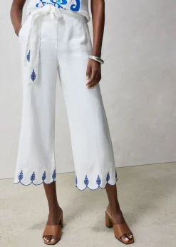 Hot Culotte de lino con cinturón (conjunto de 2 piezas) Mujer Premium|Pantalones