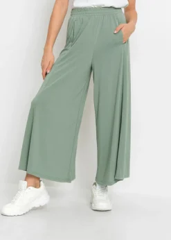 Culotte de punto con pierna ancha Mujer Pantalones|Novedades