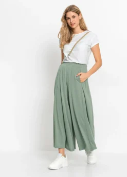 Culotte de punto con pierna ancha Mujer Pantalones|Novedades