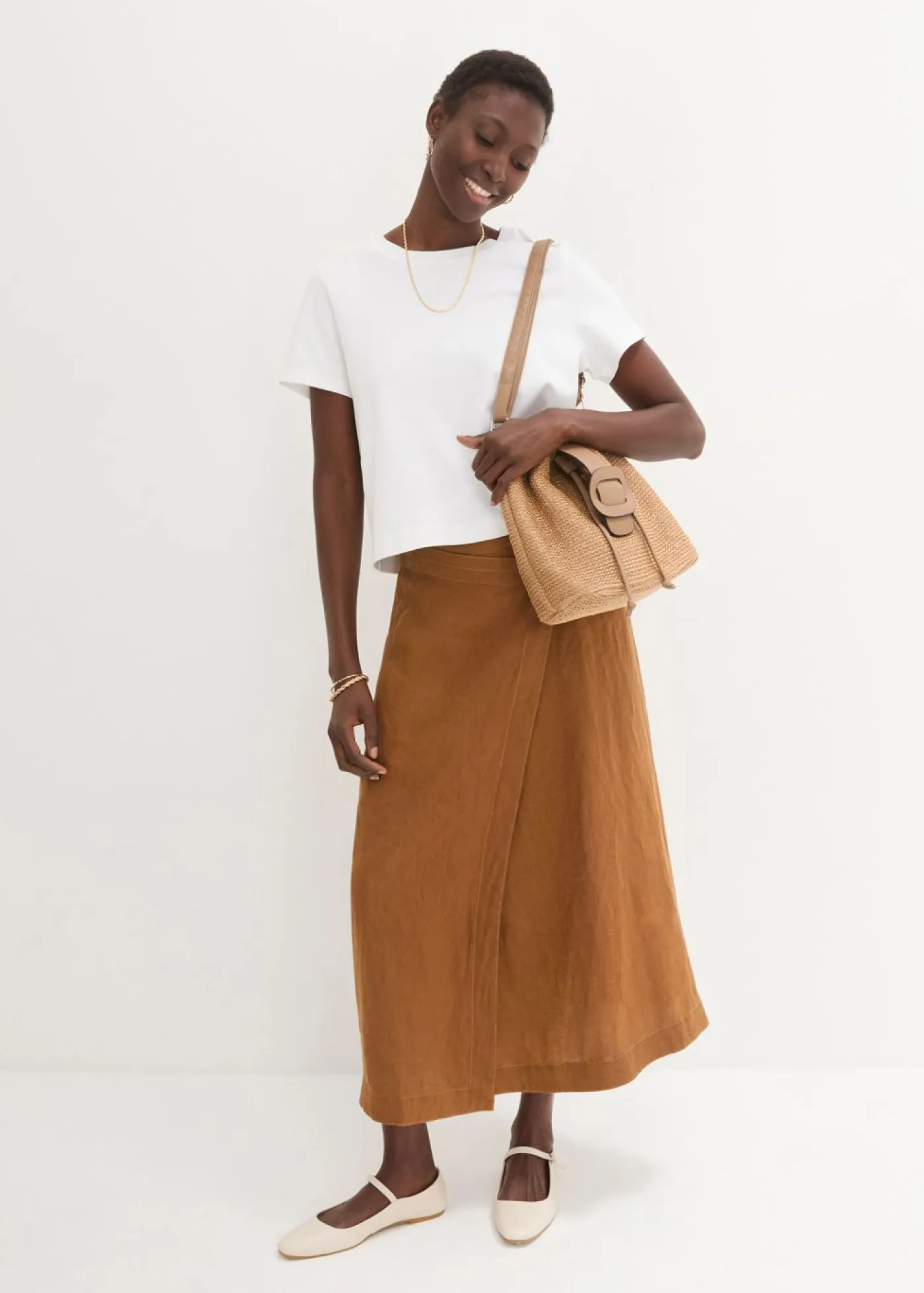 Outlet Falda cruzada de lino puro Mujer Premium|Faldas