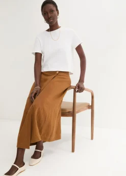 Outlet Falda cruzada de lino puro Mujer Premium|Faldas