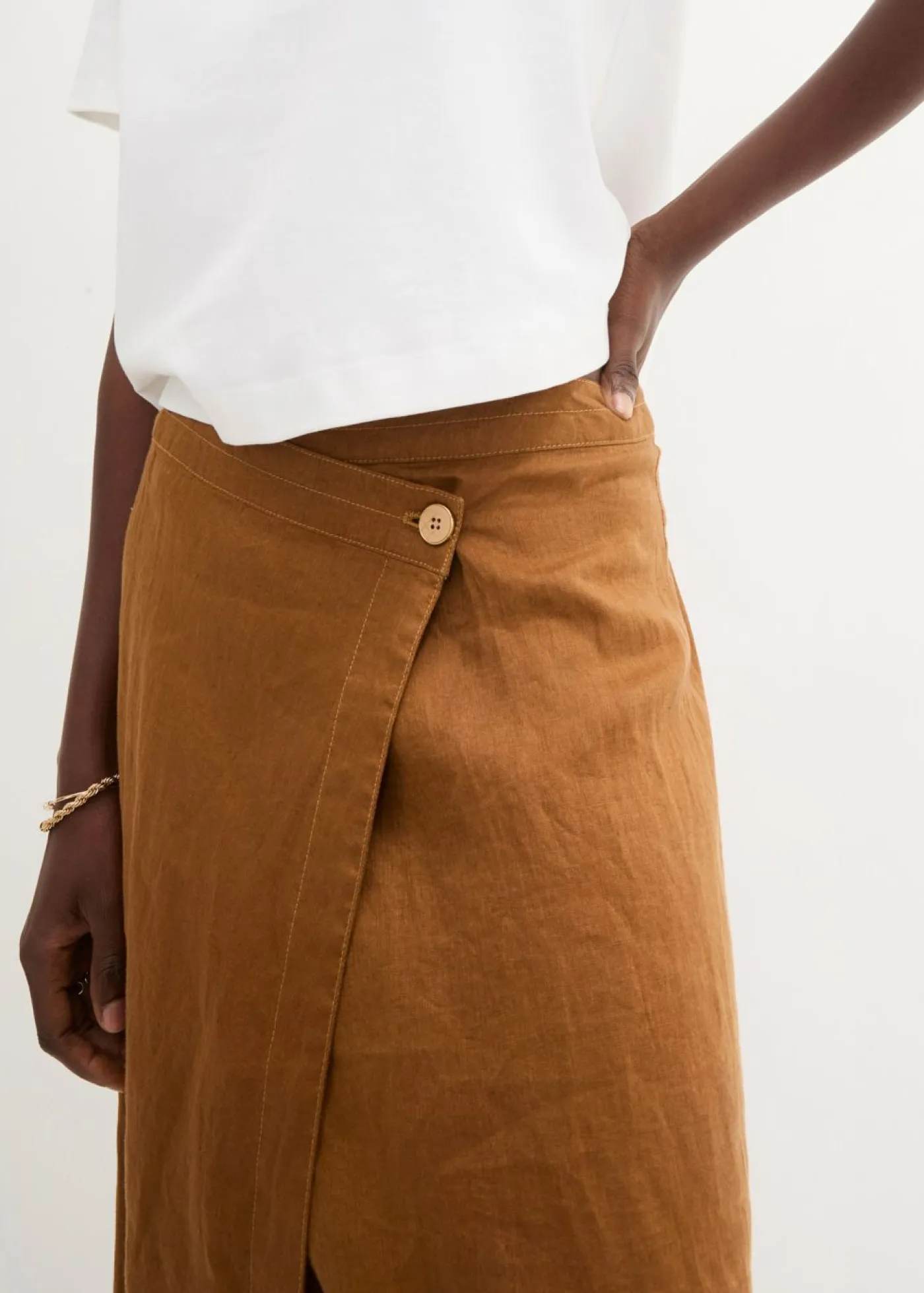 Outlet Falda cruzada de lino puro Mujer Premium|Faldas