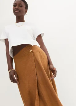 Outlet Falda cruzada de lino puro Mujer Premium|Faldas