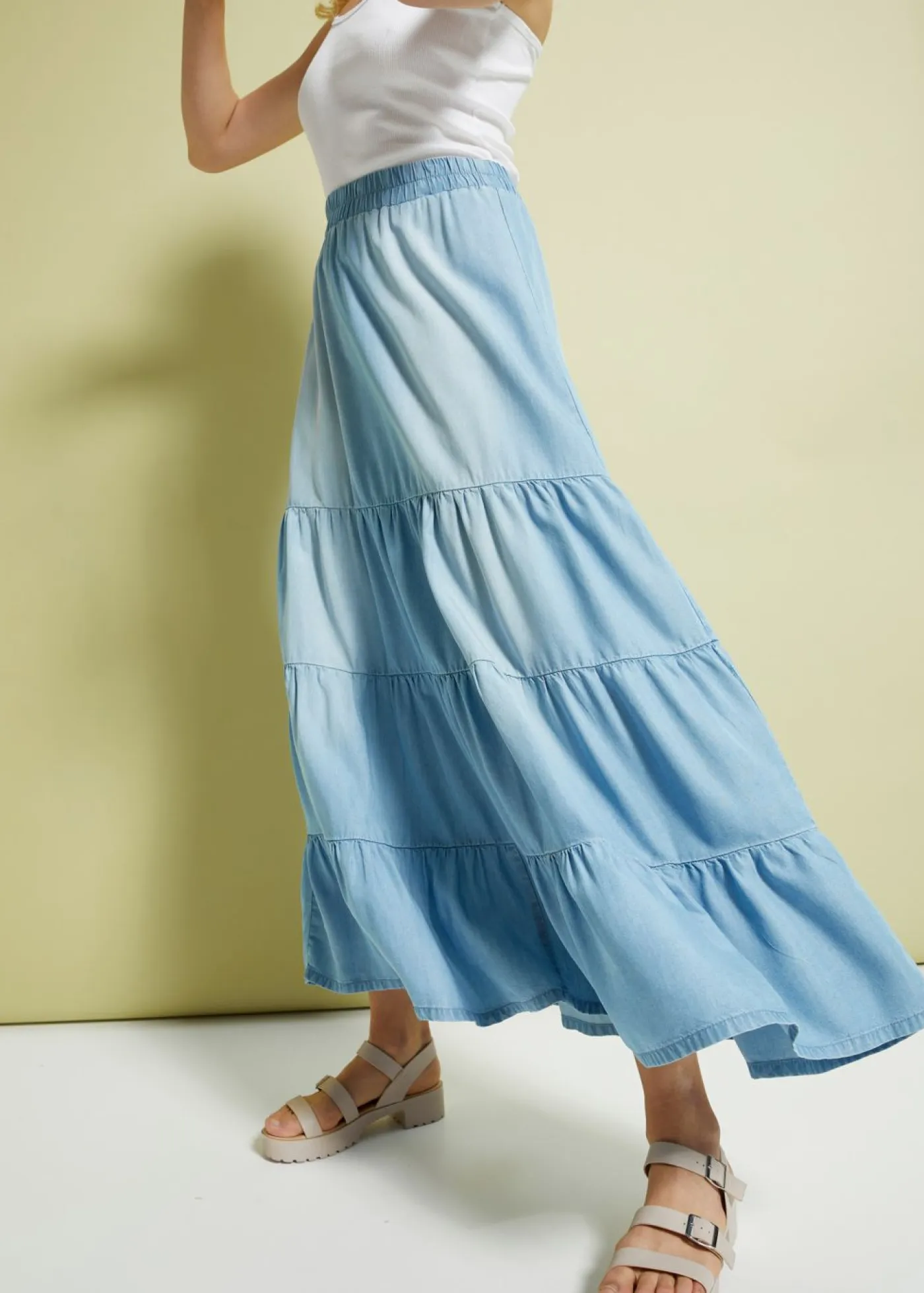 Outlet Falda larga de capas de TENCEL鈩 Mujer Faldas