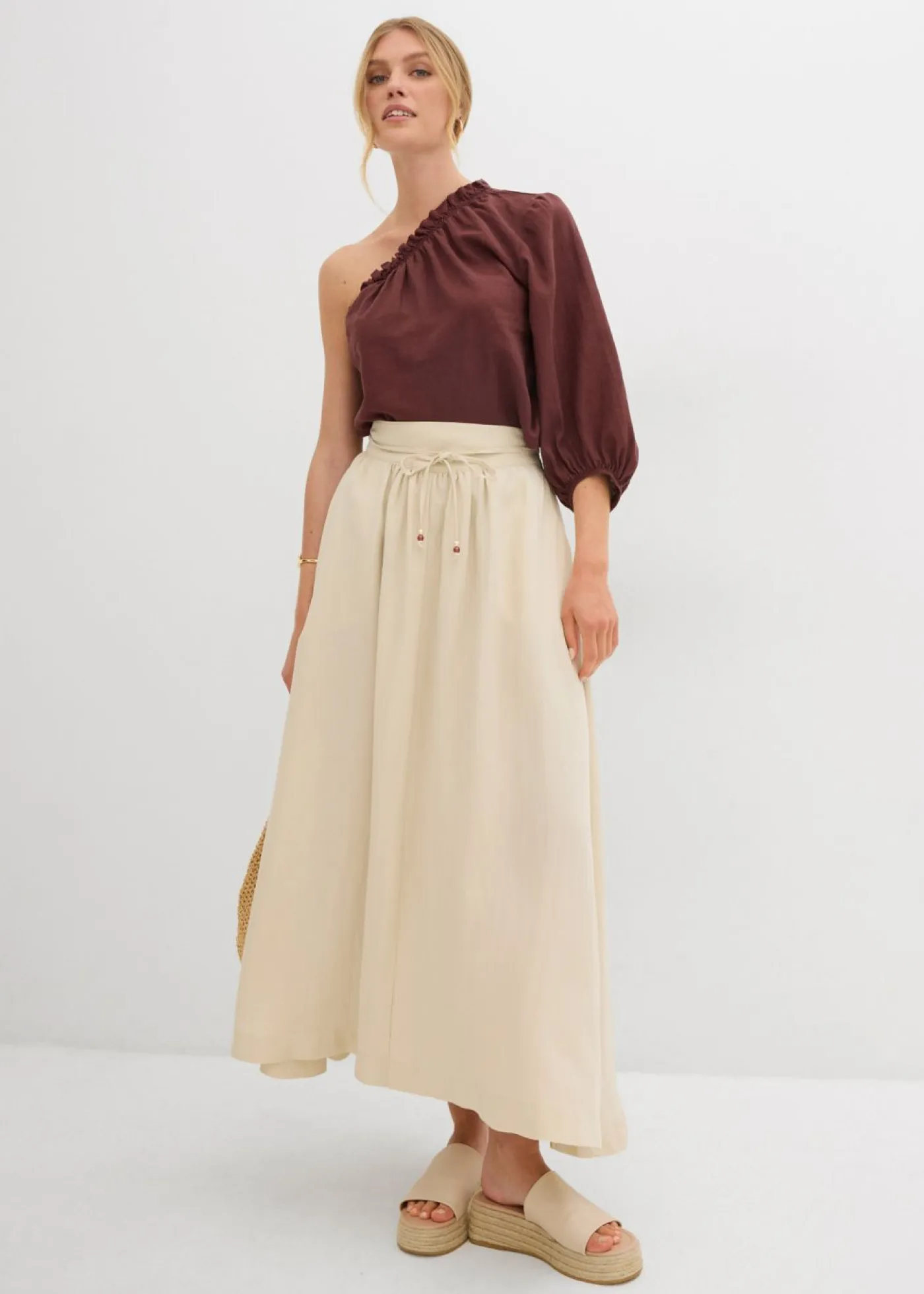 Outlet Falda larga de mezcla de lyocell fluido Mujer Faldas