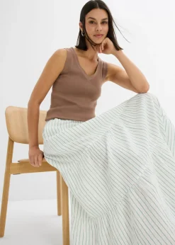 Clearance Falda larga de rayas de algodón puro Mujer Faldas